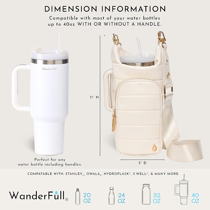 WanderFull HydroBag Handle®, Vegan Leather Hands-Free Crossbody 40 Oz Water Bottle Carrier w/Strap Bundle - Image 4