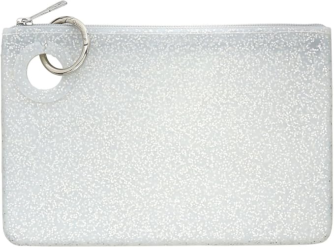 Oventure Large Silicone Pouch - Quicksilver Confetti Glitter | Waterproof Zipper Bag & Holiday Gift for Women, Makeup & Travel by Oventure