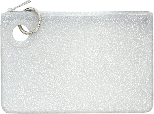 Oventure Large Silicone Pouch - Quicksilver Confetti Glitter | Waterproof Zipper Bag & Holiday Gift for Women, Makeup & Travel by Oventure