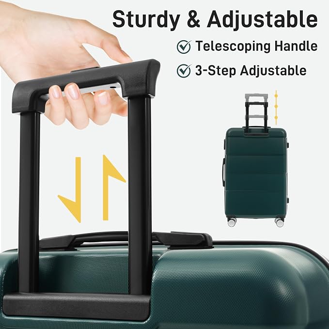 Merax Luggage Sets 3 Piece, Suitcases with Spinner Wheels,Dark Green | Lightweight Travel Luggage with Lock, ABS Hardshell Suitcase Set 20/24/28 IN - Image 4