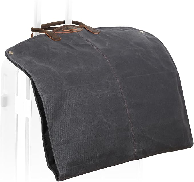 Polare 43” Waxed Canvas Full Grain Leather Trim Garment Bag for Travel, Large Carry on Business Suitcase Cover with YKK Zipper, Waterproof Hanging Suit Garment Cover with Handles,1 pack by polareoriginal
