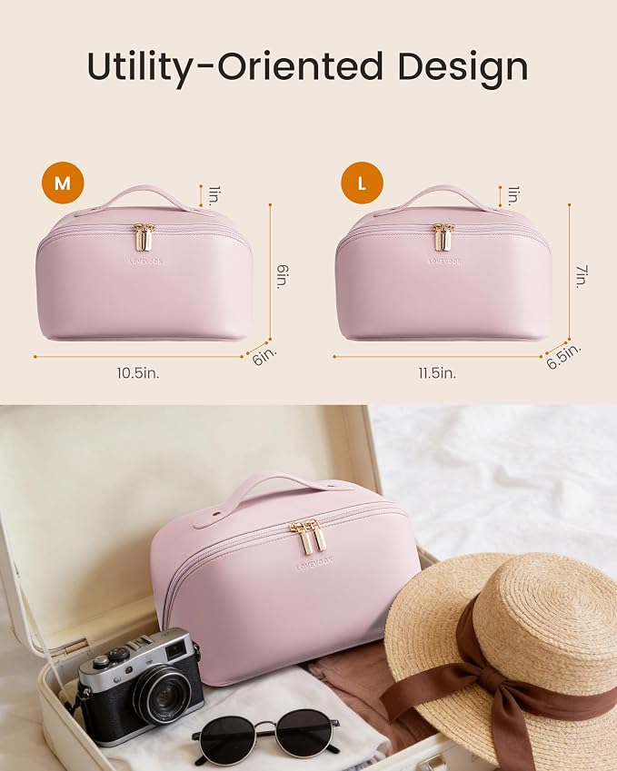 LOVEVOOK Travel Makeup Bag for Women, 2Pcs Large Capacity Cosmetic Organizer Bag, Waterproof PU Leather, Flat Open Portable Small Toiletry Pouch for Skincare, Brushes & Travel Essentials - Image 5