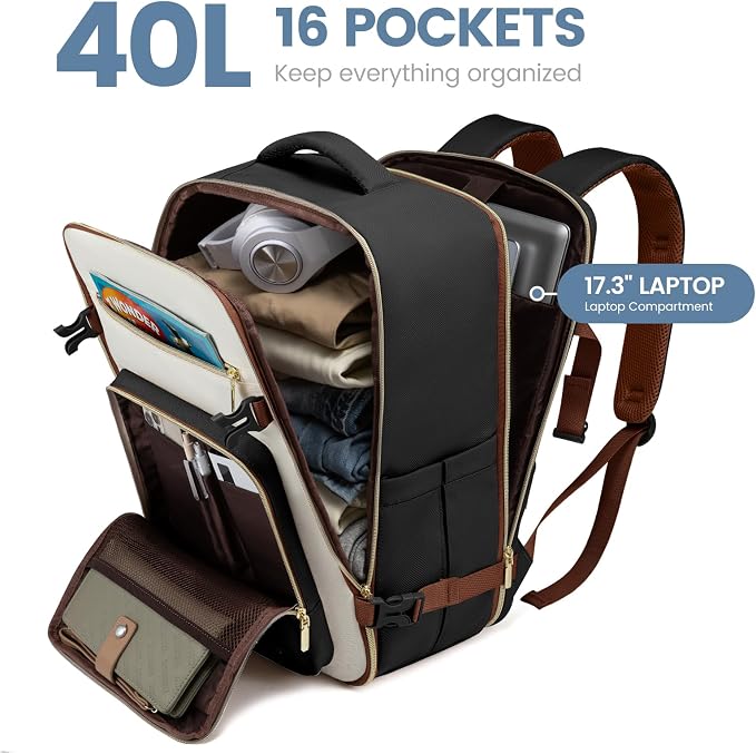 LOVEVOOK Travel Backpack For Women,40L Carry On Backpack Flight Approved,TSA Personal Item Travel Bag Fits 17 Inch Laptop,Business Weekender Overnight Daypack with Toiletry Bag and Cubes - Image 2