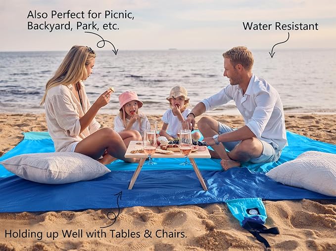 WEKAPO Beach Blanket Sandproof Waterproof, Extra Large Beach Mat, Oversized & Compact Sand Free, Quick Drying Beach Essentials for Vacation, Cruise, Picnic & Camping with Stakes - Image 4
