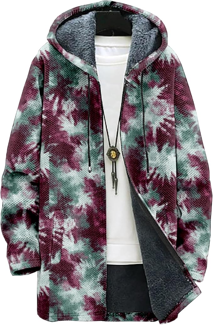 Full Zip Hoodies for Men Long Fleece Lined Knitted Hoodies with Pockets Fashion Coat Warm Cardigan for 2024