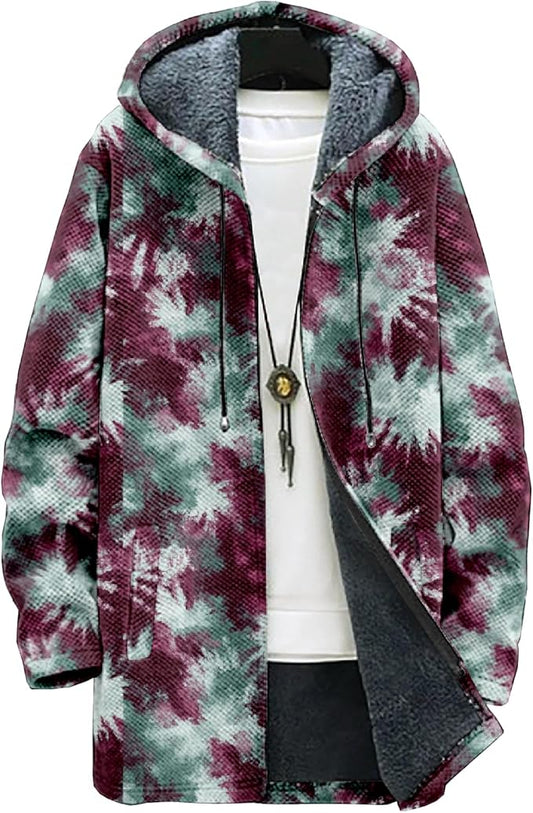 Full Zip Hoodies for Men Long Fleece Lined Knitted Hoodies with Pockets Fashion Coat Warm Cardigan for 2024