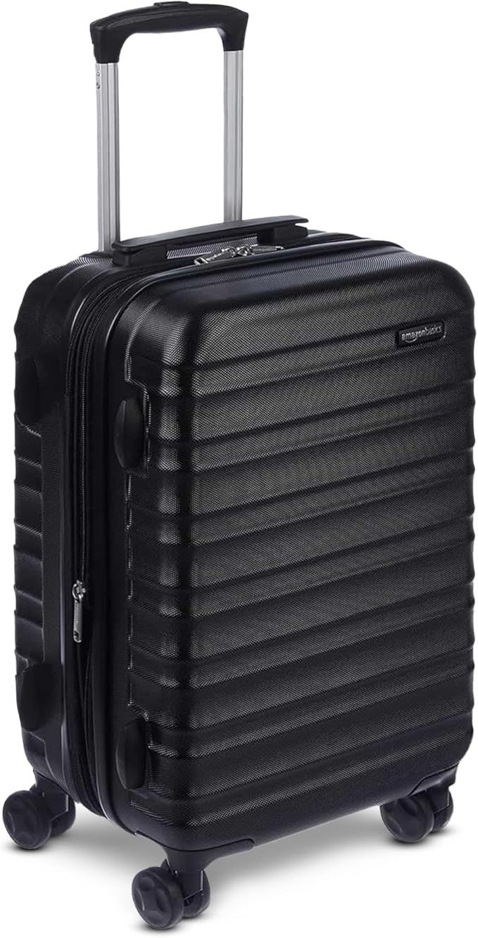Amazon Basics 21" Hardside Carry-On Luggage with Spinner Wheels, Expandable for Up to 25% More Space, Scratch-Resistant Hard Shell, Telescoping Handle, Black by AmazonBasics