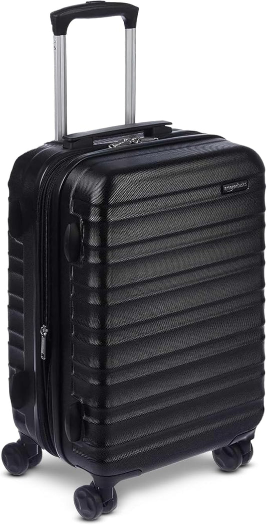 Amazon Basics 21" Hardside Carry-On Luggage with Spinner Wheels, Expandable for Up to 25% More Space, Scratch-Resistant Hard Shell, Telescoping Handle, Black by AmazonBasics
