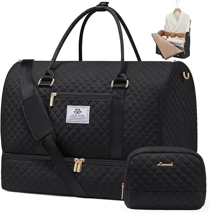 LOVEVOOK Convertible Garment Bag for Travel with Shoe Compartment, Carry On Garment Duffel Bag with Toiletry Bag, 2 in 1 Hanging Suitcase Suit Bag, Weekender Bag for Women Travel, Wedding, Black by LOVEVOOK