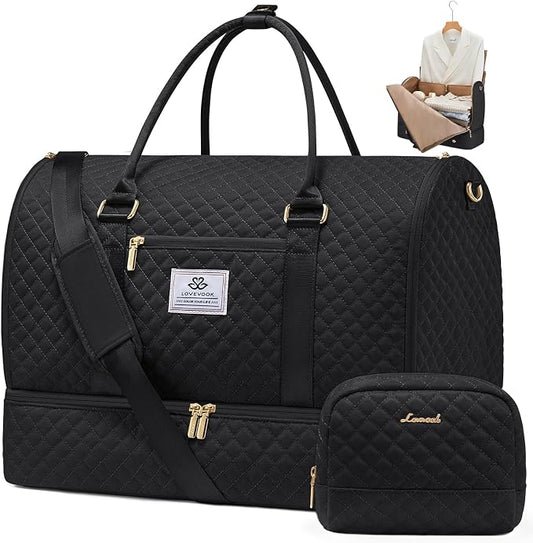 LOVEVOOK Convertible Garment Bag for Travel with Shoe Compartment, Carry On Garment Duffel Bag with Toiletry Bag, 2 in 1 Hanging Suitcase Suit Bag, Weekender Bag for Women Travel, Wedding, Black by LOVEVOOK