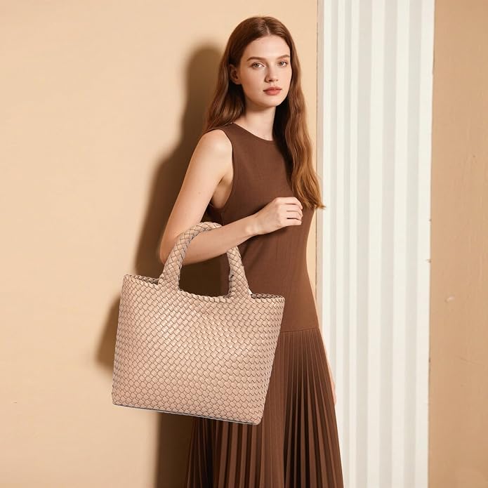JINMANXUE Fashion Woven Bag Shopper Bag Travel Handbags and Purses Women Tote Bag Large Capacity Shoulder Bags - Image 3