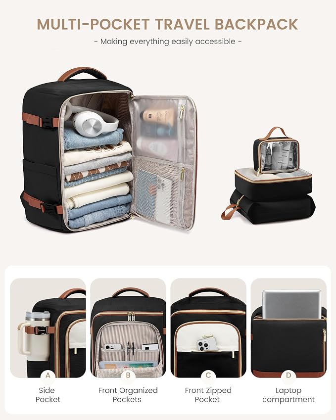 LOVEVOOK 50L Travel Backpack for Women, TSA Approved Carry On Backpack with 3 Packing Cubes, Personal Item Bag Fits 17" Laptop, Water-resistant Carry On Bag for Airplanes - Image 4