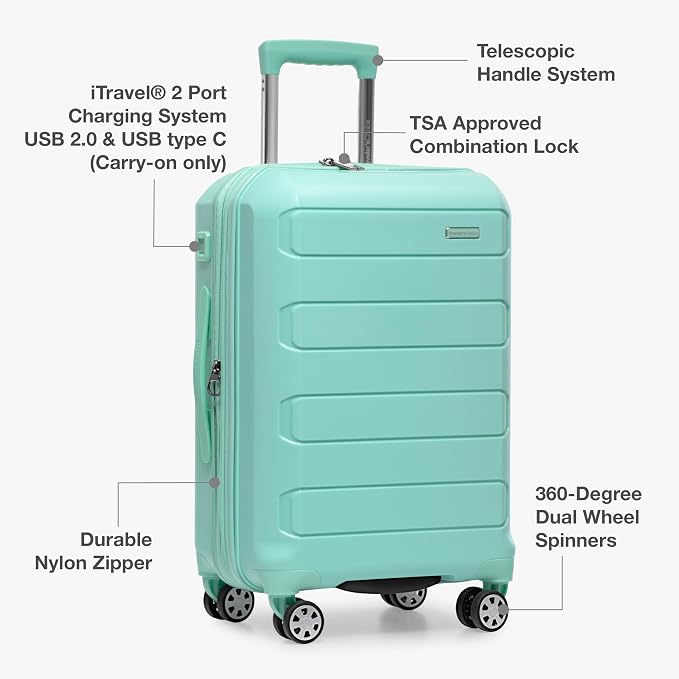 Traveler's Choice Pagosa Hardshell Expandable Luggage with Spinner Wheels, Mint, 22-Inch Carry-on - Image 7