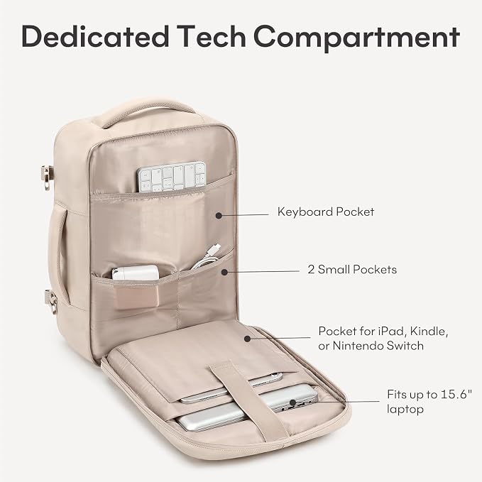 mibasies 30L Travel Backpack for Women & Men: Carry On Luggage Flight Approved, TSA Laptop Backpack with Water Bottle Pocket, Personal Item Bag Fits 15.6" Laptop for Weekender Business - Beige - Image 5