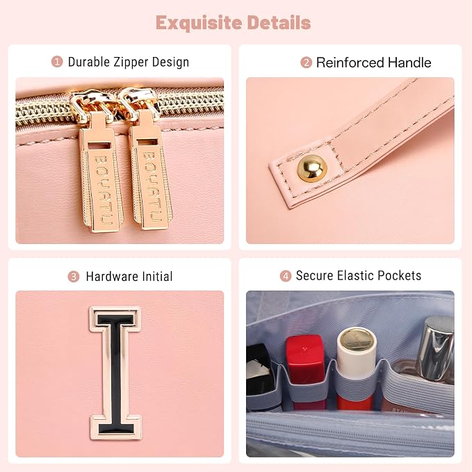 BOYATU Personalized Travel Makeup Bag: 3-in-1 Cosmetic Bag Gift for Women | Initial Make up Bag Organizer - Custom Letters A-Z - Flat Open Portable Toiletry Bag for Birthday Graduation Anniversary - Image 7