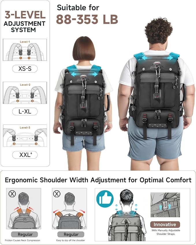 Travel backpack for men,60L Extra Large Carry on Backpack Durable Convertible Duffle Bag with Shoe Compartment Fit for 17 Inch Laptop for travel, camping,Weekender Hiking - Image 2