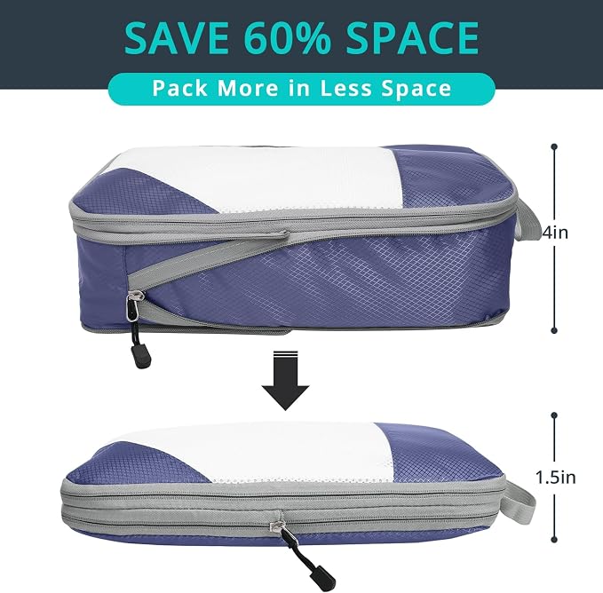 9 Set Compression Packing Cubes for Travel - Compressible, Lightweight, and Space-Saving Packing Cubes, Travel Essentials for Women, Bluish Purple - Image 2