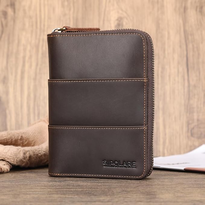 Polare Full Grain Leather Travel Passport Wallet with YKK Zipper and RFID Blocking Document Organizer Holder 2 Passports (Dark Brown with AirTag Slot) - Image 2