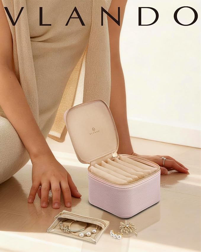 VLANDO Gifts for Teachers,Jewelry Box with 6 Velvet Jewelry Bags Travel Jewelry Storage for Women Girl Jewelry Organizer Necklace Rings Earrings Bags Gifts for Women(Pink) - Image 7