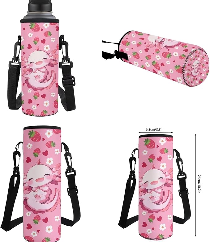 Axolotl Backpack for School Girls 3rd Grade Preppy with Lunch Box Strawberry Bookbag and Lunch Bag Set 17in Elementary Schoolbag Lunch Bag Pencil Case Water Bottle Holder 4 in 1 Back Pack - Image 7