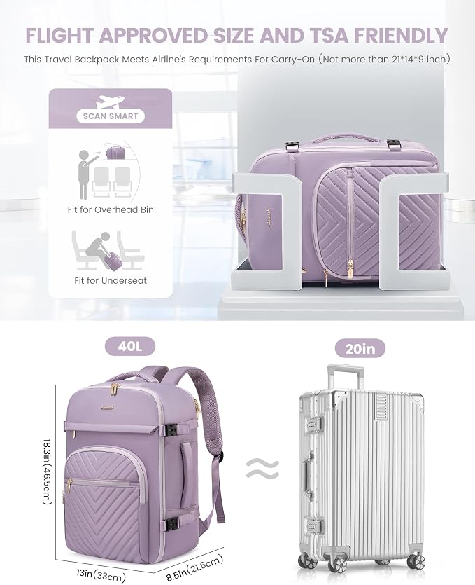 LOVEVOOK Large Travel Backpack for Women, TSA Carry on Backpack for Airplanes, 40L Personal Item Travel Bag fits 17" Laptop, Waterproof Carry on Bag Flight Approved with 4 Packing Cubes - Image 2
