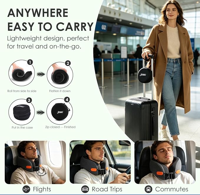 Ergonomic Travel Pillow,100% Memory Foam Travel Neck Pillow For Airplanes | 360 Neck & Chin Support Airplane Pillow For Long Flights,Airplane Travel Essentials With 3d Eye Mask, Earplugs,Carry Case - Image 4