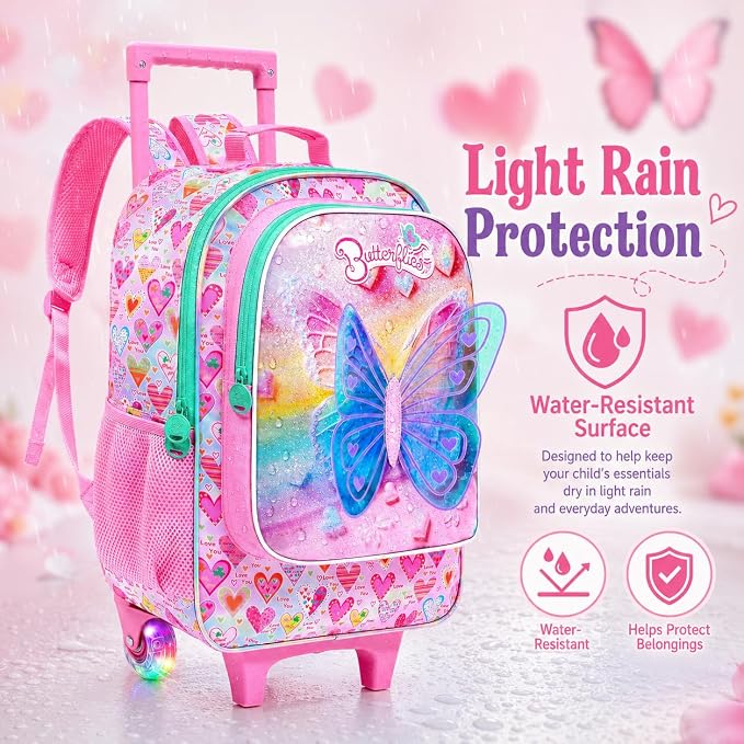 AGSDON 3PCS Rolling Backpack for Girls Boys, Kids Roller Wheels Bookbag, Wheeled School Bag with Lunch Bag - Image 8