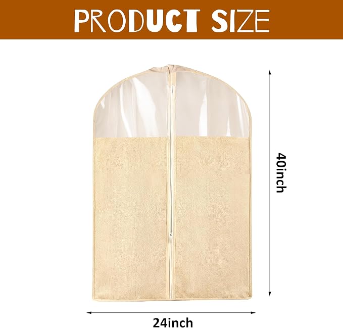 4 Pack 24 x 40 Inches Cotton Garment Bags for Hanging Clothes, Suit Bags for Clothes Coats Jackets Shirts Closet Storage Travel, Garment Covers with Clear Window - Image 2