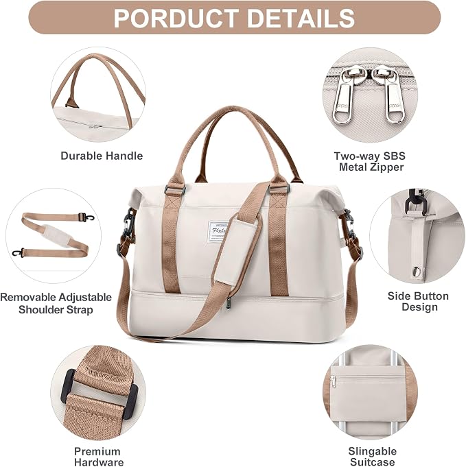 Weekender Bags for Women,Travel Duffle Overnight Bag with Shoe Compartment | Personal Item Carry On Bag,Gym Bag,3 Pcs Set - Image 6