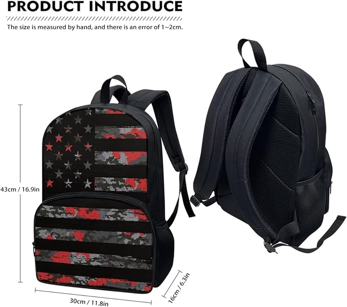 American Flag Boys School Bags 10-12 Years Old Camouflage Kid Backpack Set for School Middle School Kids Bookbag with Lunch Tote Bag and Pencil Bag, 3Pcs - Image 2