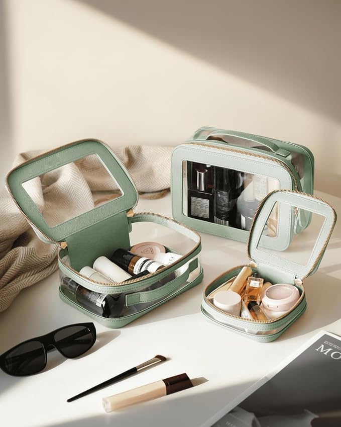 Clear Cosmetic Bag Set for Women Makeup Bag with Handle, 3 Pcs Travel Toiletry Bag Transparent Cosmetic Case Portable Make Up Organizer Bag for Essentials - Image 2