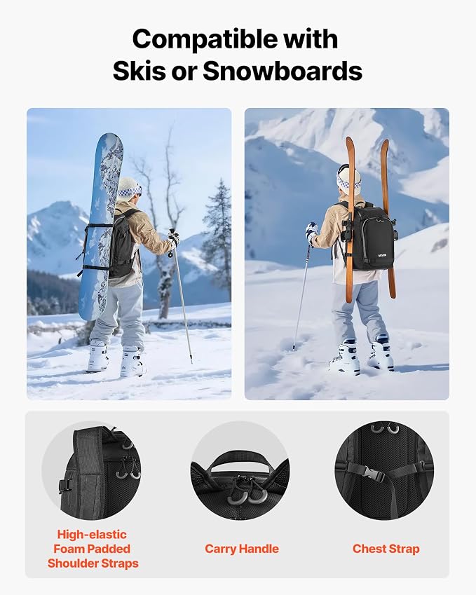 VEVOR Ski Boot Bag, Snowboard Boots Travel Backpack for Men Women, with Waterproof Exterior & Bottom, Durable 1680D Oxford, Bag for Skis, Snowboard, Helmet, Goggles, Gloves, Accessories - Image 7