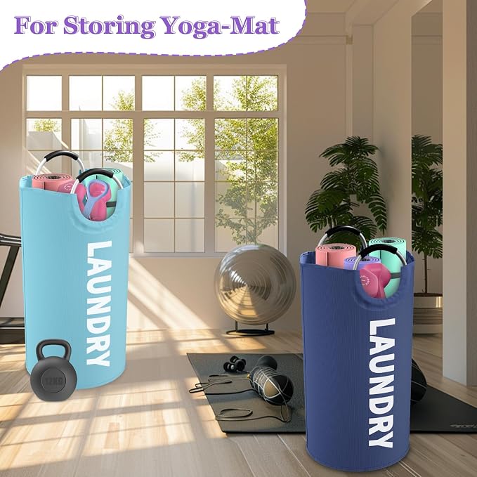 2Pcs Foldable Laundry Basket with Handles, 95L Large Clothes Hampers for Men, Tall Laundry Bin Stand Up Well, Portable Storage Basket for Family, Flat, Blue + Navy Blue - Image 6