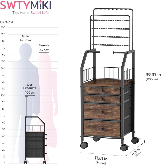 SWTYMIKI Jewelry Organizers and Storage- Multifunctional Stand Jewelry Organizer Cabinet for Necklace, Earring, Ring & Bracelet - Jewelry Box Necklace Holder with 4 Nonwoven Drawers & Wheel Espresso - Image 5