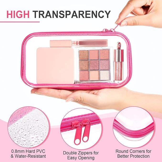 Hoolerry 4 Pcs Hard Clear Zipper Case Makeup Bags Plastic Zipper Pouch Transparent Storage Box Containers for Cosmetics, Snacks, Building Blocks, Puzzles(Clear,7.5 x 3.9 x 2 in,Fluorescent) - Image 3