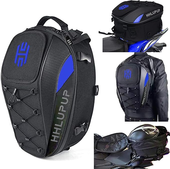 Motorcycle Helmet Bag Dual Use Helmet Backpack and Seat Bag, 38L Waterproof Luggage Bag with Password Lock for Travel and Commuting Blue by HHLUPUP