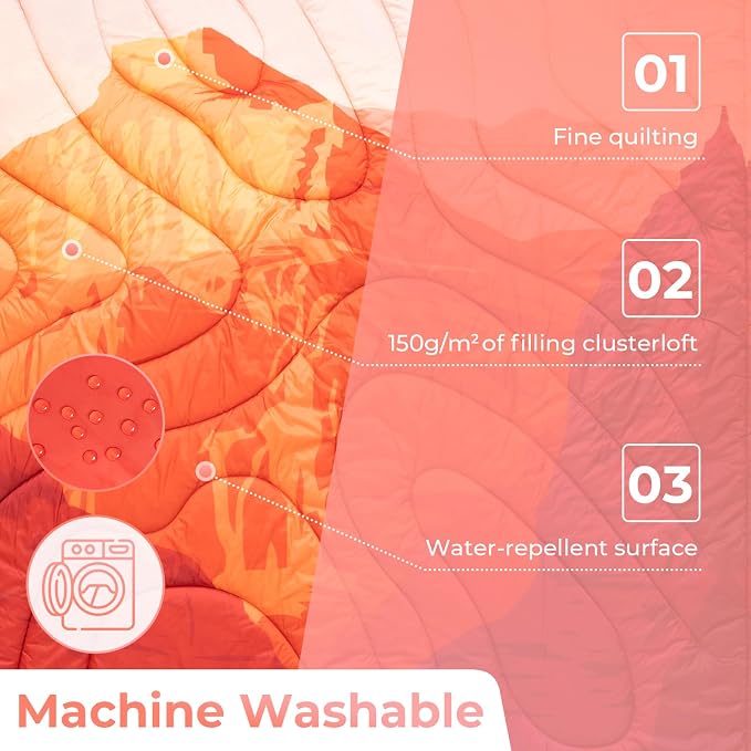 KingCamp Ultralight Camping Blanket, Packable Down Alternative Puffy Printed Wearable Blanket with Snap Buttons & Corner Loops Weatherproof Quilt for Outdoor Travel Stadium (78.7"L x 57.1"W, ORANGE) - Image 4