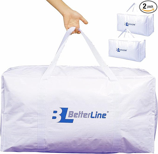 Heavy Duty Moving and Storage Bag,29"x13"x15" Inches Tote with Reinforced Handles,Holds up to 65 lbs.,Tear and Water Resistant,Multi-Purpose and Foldable Double Zipper Polypropylene Bag,Set of 2 by BETTERLINE