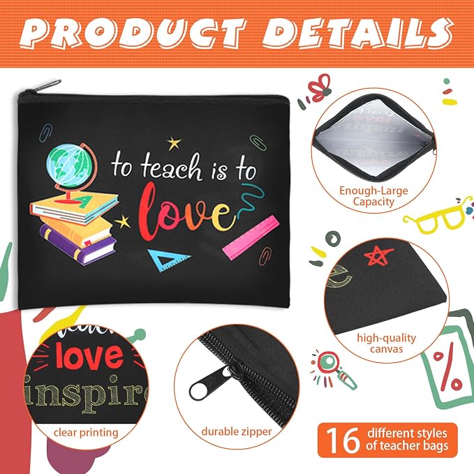 Hillban 32 Pcs Teacher Appreciation Gifts Bulk Colorful Appreciation Makeup Bag Funny Pencil Pouch for Women Thank You Gifts for Teacher Birthday Retirement(Lovely) - Image 3