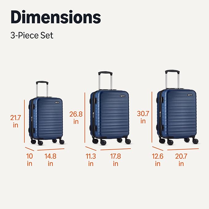 Amazon Basics 3-Piece Hardside Expandable Luggage Set (21" Carry-On, 26", 30"), Spinner Suitcases with Multi-directional Wheels, Scratch-Resistant Surface, Navy Blue - Image 6
