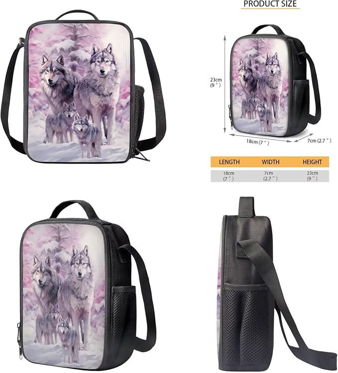 Wolf Backpack for Girls Kids Backpack with Lunch Box Water Bottle Carrier and Soft Pencil Case 4PCS Set Bookbag with Compartments for School 17 inch Large Capacity School Bag and Side Pocket - Image 5