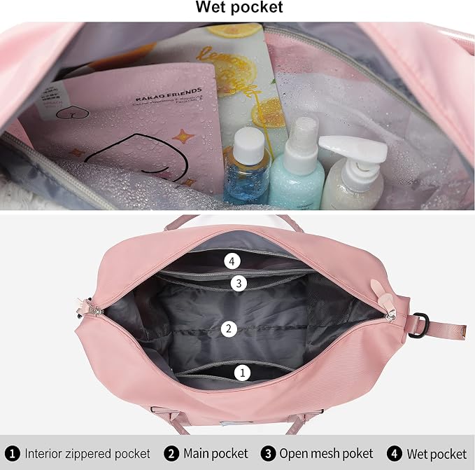 Travel Duffel Bags for Women,Weekender Overnight Bag with Wet Pocket & Toiletry Bag,Carry On Personal Item Bag,Travel Tote Gym Bag, Pink, Large - Image 3
