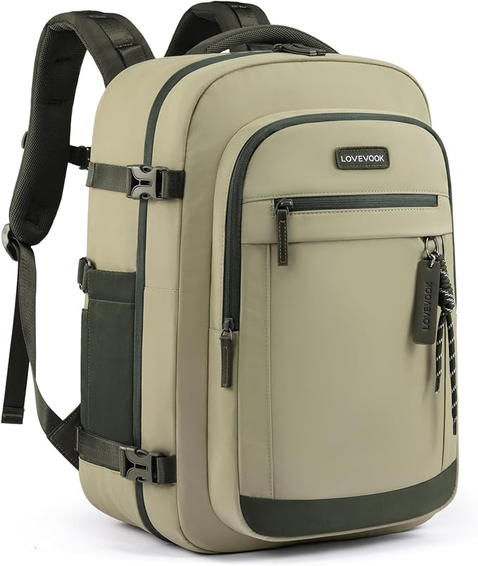 LOVEVOOK 40L Travel Backpack for Women & Men, Airline Approved Carry On Luggage, TSA Personal Item Bag fits 15.6 Inch Laptop, Waterproof Weekender Overnight Suitcase for Work, Green by LOVEVOOK