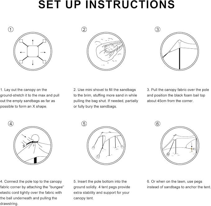 Beach Tent, Beach Canopy Sun Shade UPF 50+, Portable 10×10 FT Camping Sun Shelter with Sandbags, Poles, Ground Pegs and Anti-Wind Rope for Outdoor, Backyard, Picnics, Fishing - Image 7