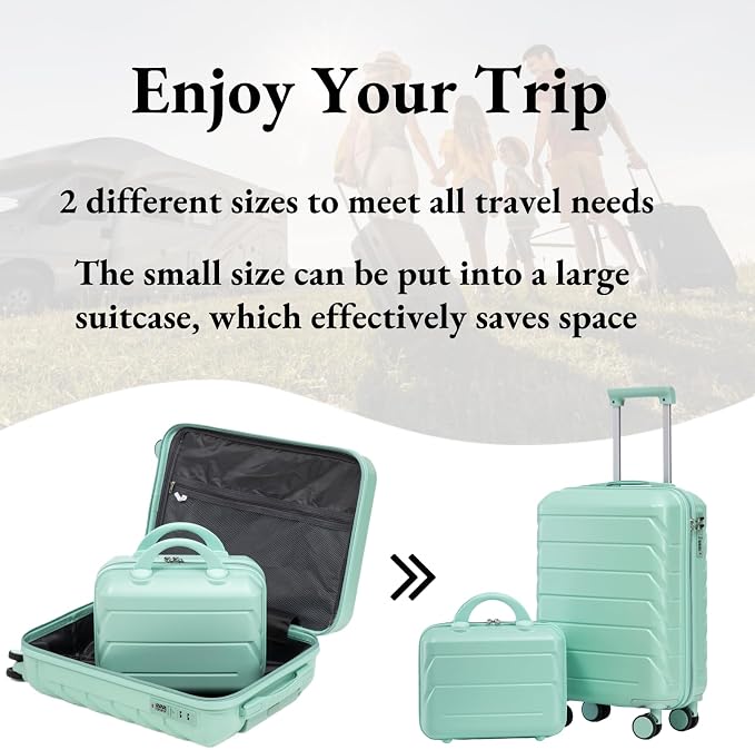 2-Piece ABS Hard Shell Lightweight Carry-On Luggage Set (14" & 20"), 360-Degree Spinner Wheels, Adjustable Telescopic Handle and Combination Lock for Travel, Mint Green - Image 7