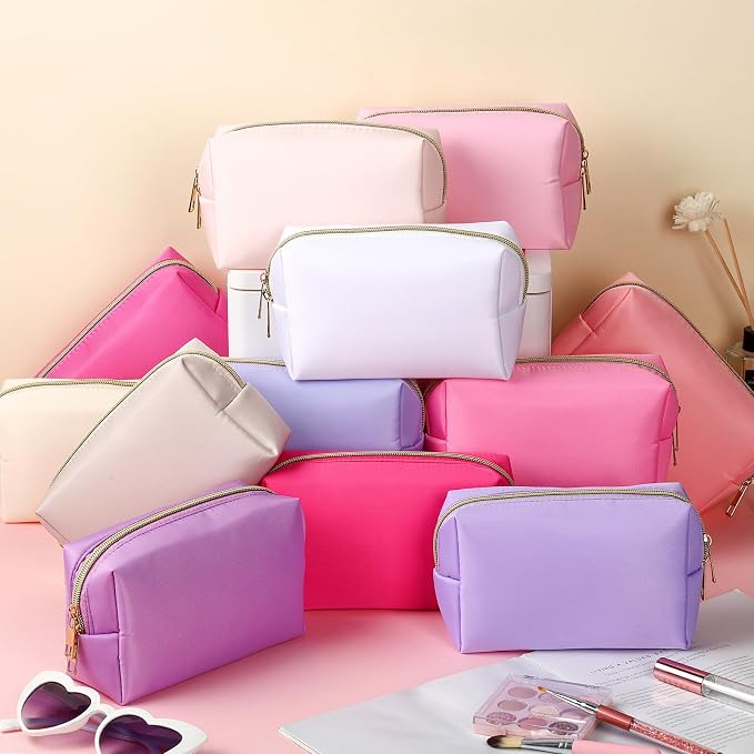 Kigeli 12 Pcs Nylon Makeup Bag Bulk Cosmetic Pouches Preppy Cosmetic Bag for Women Waterproof Travel Zipper Organizer Little Outdoor Accessory Makeup(Nylon, Foam,Soft Color) - Image 4