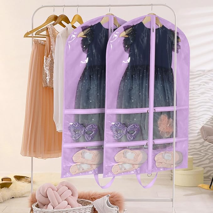 LOVEGRASS Kids Garment Bags for Dance Costumes, 40" Dance Garment Bags for Dancers with 4 Clear Zipper Pockets, Foldable Dance Competition Garment Bags for Hanging Clothes, 6 Pack, Purple - Image 5