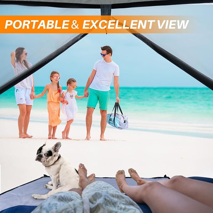 Happy Travel Beach Tent, UPF 50+ UV Protection Sun Shade Shelter for 3/4/5/6/7/8 Person, Portable Beach Canopy for Family & Baby, Lightweight & Easy Setup Beach Cabana with 3 Ventilation Mesh Windows - Image 7