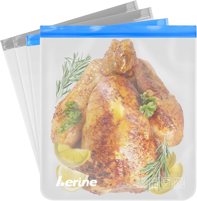 Lerine 4 Pack Dishwasher Safe Reusable 3 Gallon Freezer Bags for Marinating | Leakproof, 16"x18", BPA-free food-grade material, food storage, for turkey brining, meal prep and home organization by Lerine