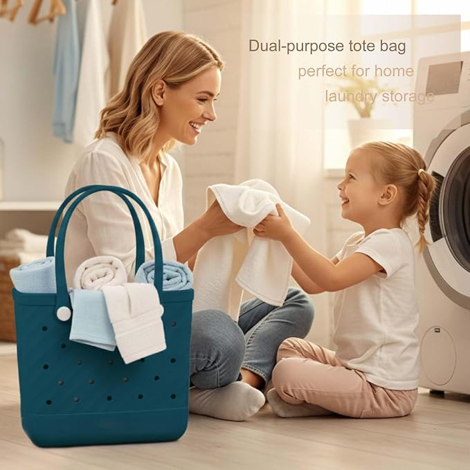Rubber Tote Bag Extra Large & Medium, Waterproof Beach Bag for Women Men, Pool Travel Swim Silicone Tote - Image 2